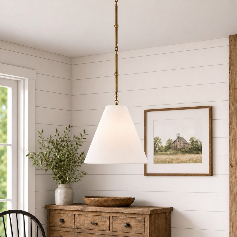 Felix Antique Brass-Finish White Cone Pendant Light