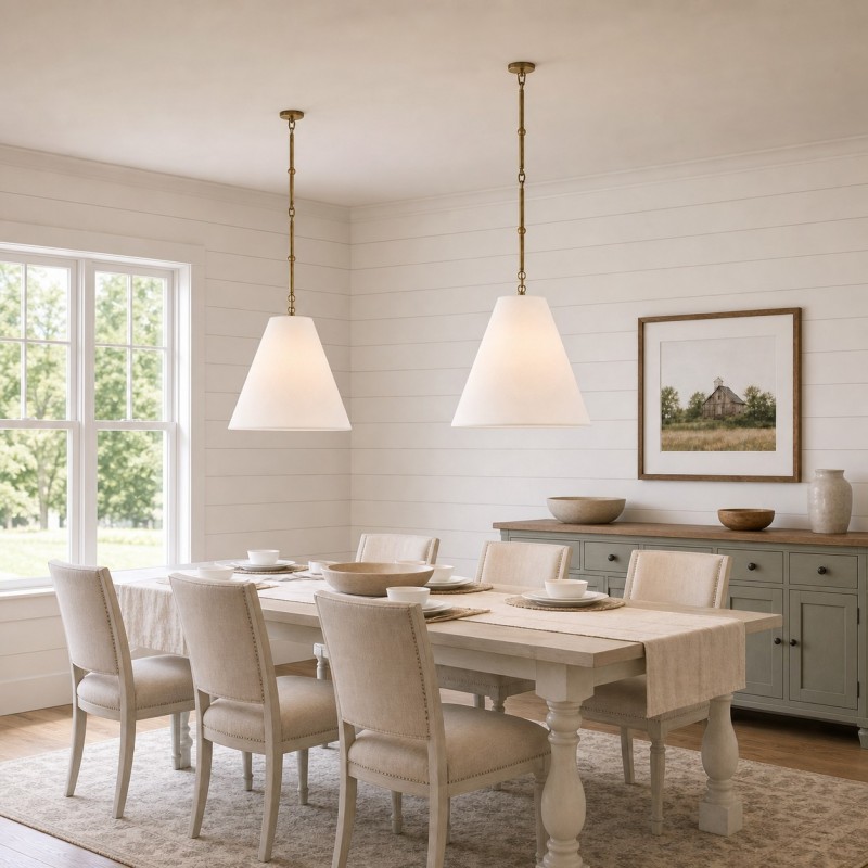 Felix Antique Brass-Finish White Cone Pendant Light
