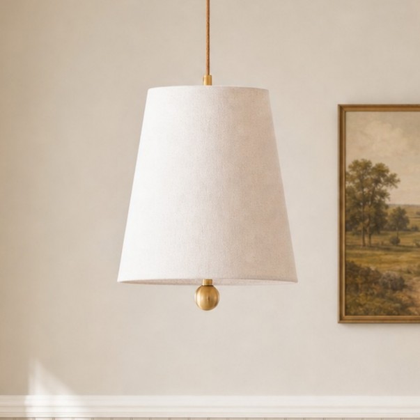 Audrey Modern Gold Accent White Fabric Cone Pendant Light