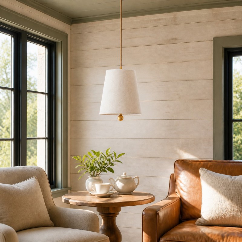 Audrey Modern Gold Accent White Fabric Cone Pendant Light