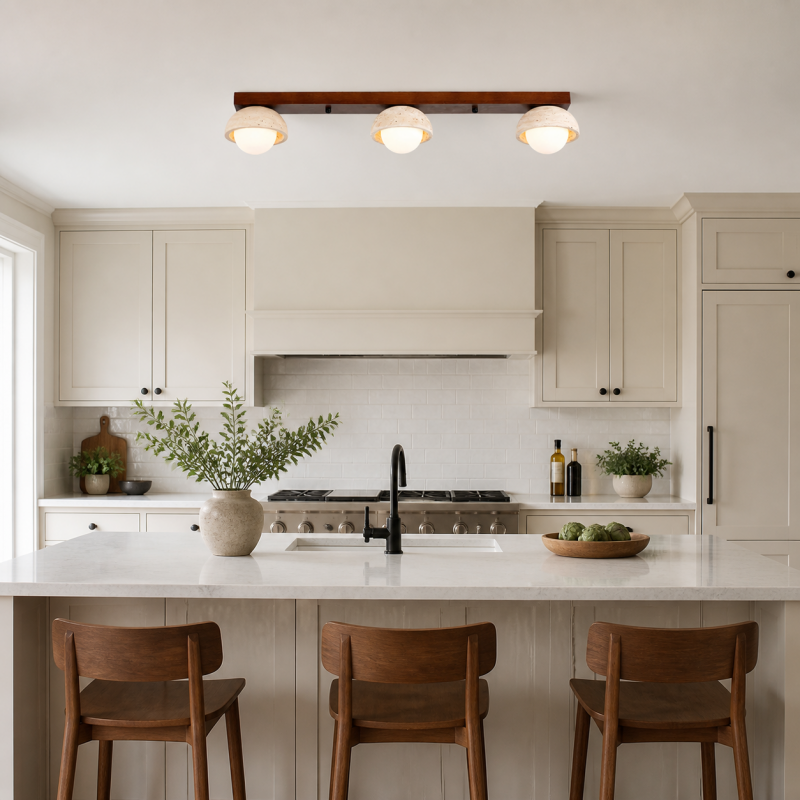 Elio Wabi-Sabi Multi-Light Travertine Linear Ceiling Light