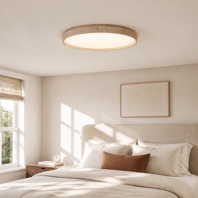 Veyran Modern LED Travertine Drum Flush Mount Ceiling Light