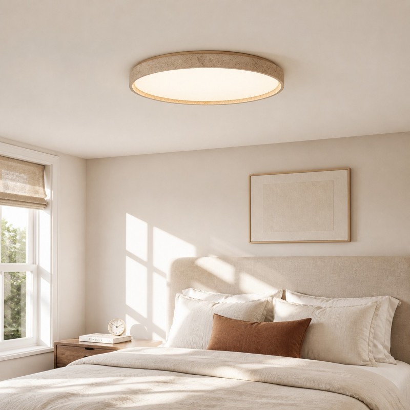 Veyran Modern LED Travertine Drum Flush Mount Ceiling Light