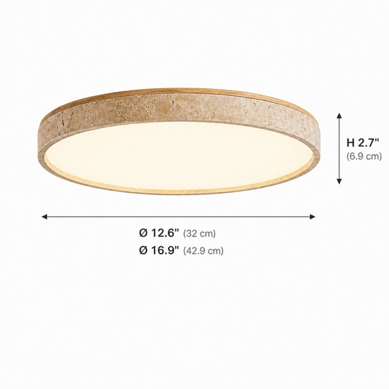 Veyran Modern LED Travertine Drum Flush Mount Ceiling Light