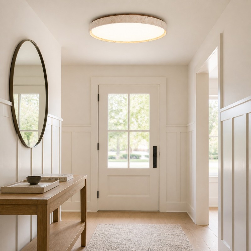 Veyran Modern LED Travertine Drum Flush Mount Ceiling Light