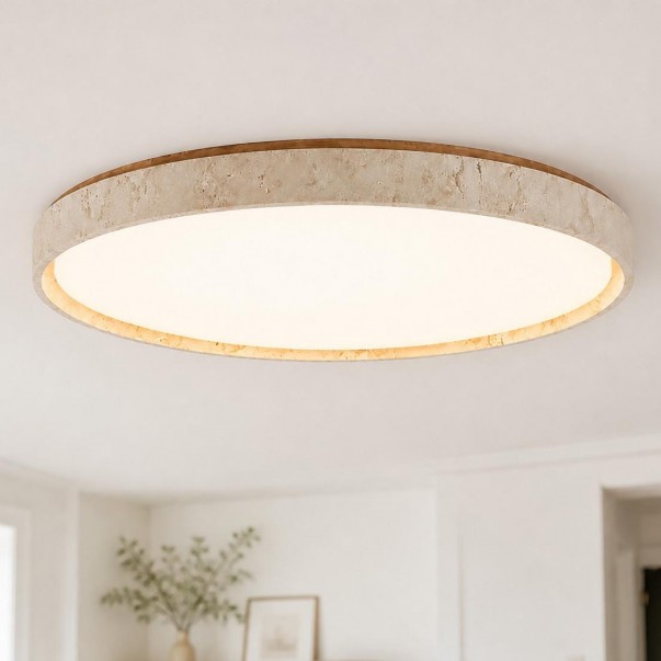Veyran Modern LED Travertine Drum Flush Mount Ceiling Light
