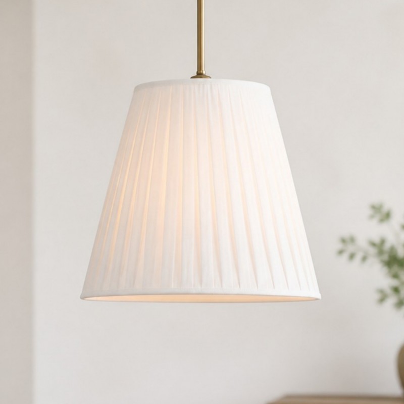 Naomi Modern White Pleated Fabric Lampshade Brass Pendant Light