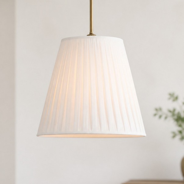 Naomi Modern White Pleated Fabric Lampshade Brass Pendant Light