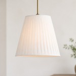 Naomi Modern White Pleated Fabric Lampshade Brass Pendant Light