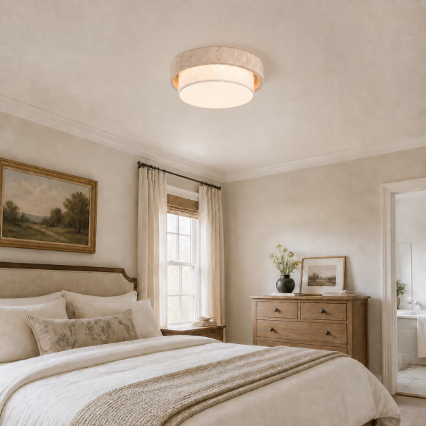 Cavell Wabi Sabi Travertine Flush Mount Ceiling Light