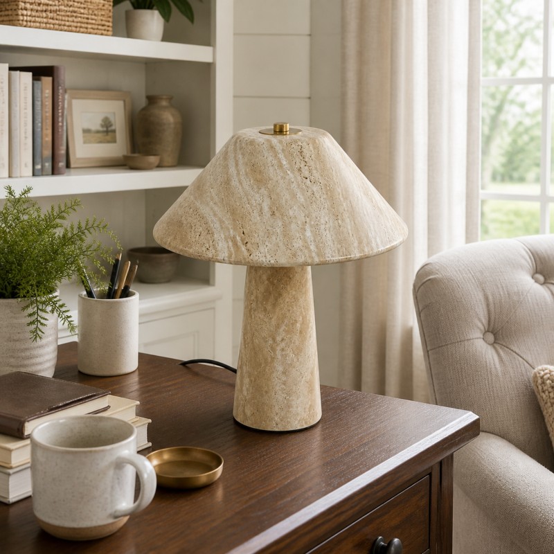 Rowan Wabi Sabi Travertine Mushroom Table Lamp