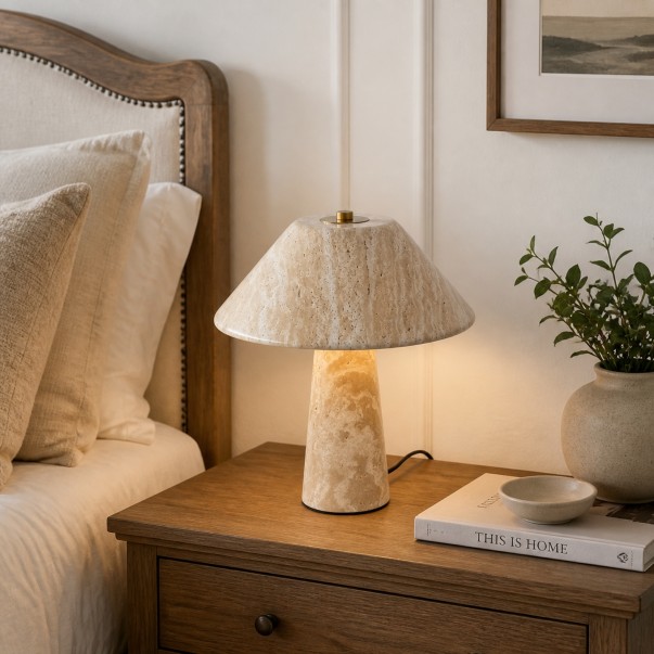 Rowan Wabi Sabi Travertine Mushroom Table Lamp