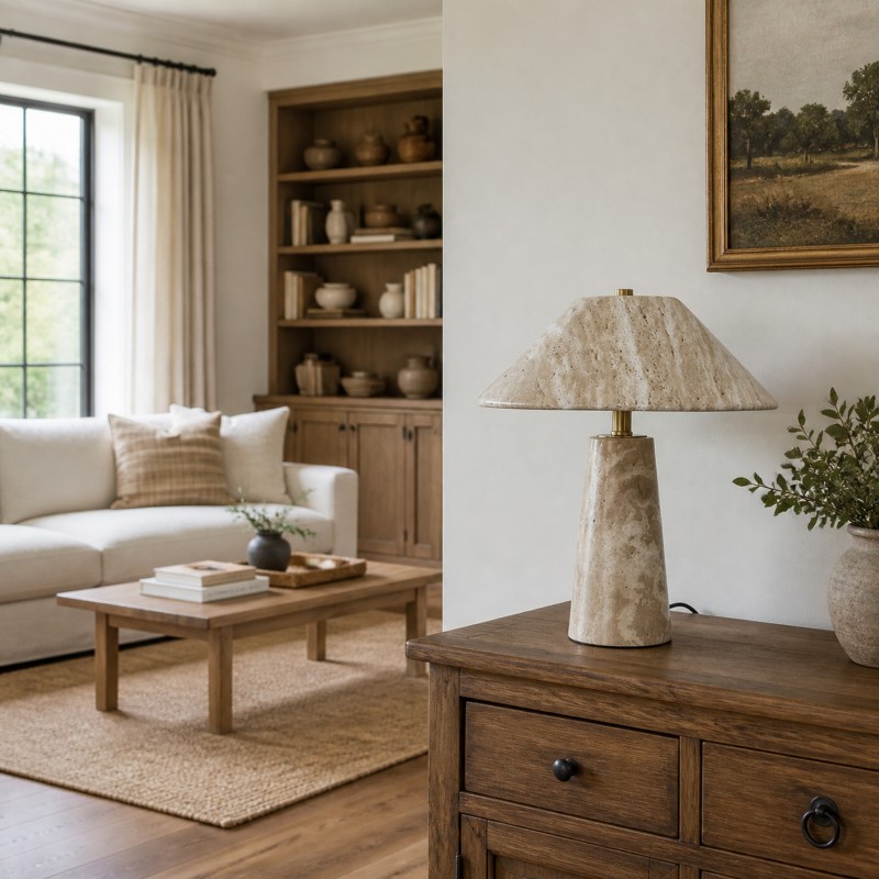 Rowan Wabi Sabi Travertine Mushroom Table Lamp