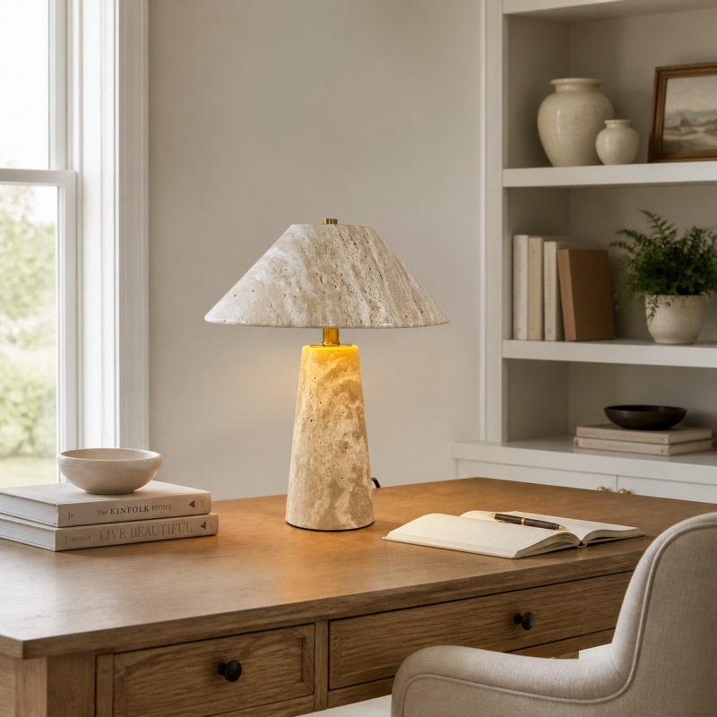 Rowan Wabi Sabi Travertine Mushroom Table Lamp