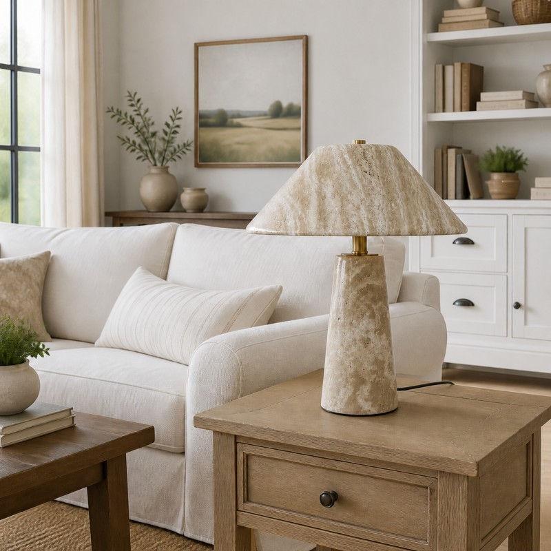Rowan Wabi Sabi Travertine Mushroom Table Lamp