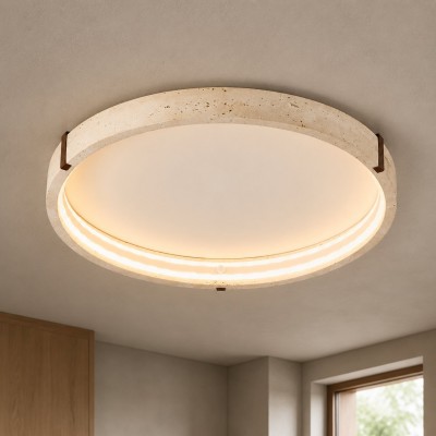 Anouk Modern Round Travertine LED Flush Mount Ceiling Light
