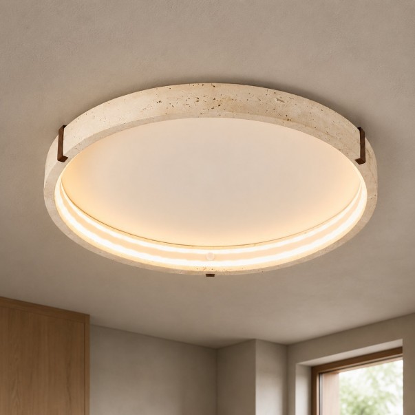 Anouk Modern Round Travertine LED Flush Mount Ceiling Light