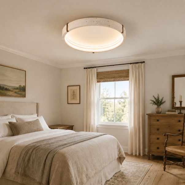 Anouk Modern Round Travertine LED Flush Mount Ceiling Light