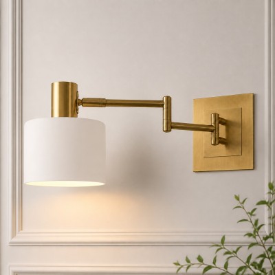 Aura Elegant Brass Swing Arm Porcelain Wall Sconce