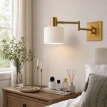 Aura Elegant Brass Swing Arm Porcelain Wall Sconce