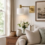 Aura Elegant Brass Swing Arm Porcelain Wall Sconce
