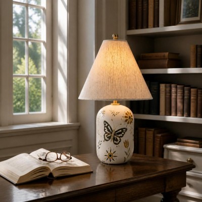 Thalira Vintage Ceramic Linen Table Lamp
