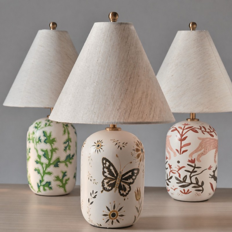 Thalira Vintage Ceramic Linen Table Lamp