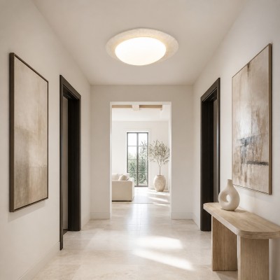 Odette Pebble-Shaped Travertine LED Flush Mount Ceiling Light