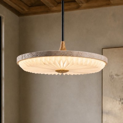 Aveline Modern Travertine Sunburst Saucer Pendant Light