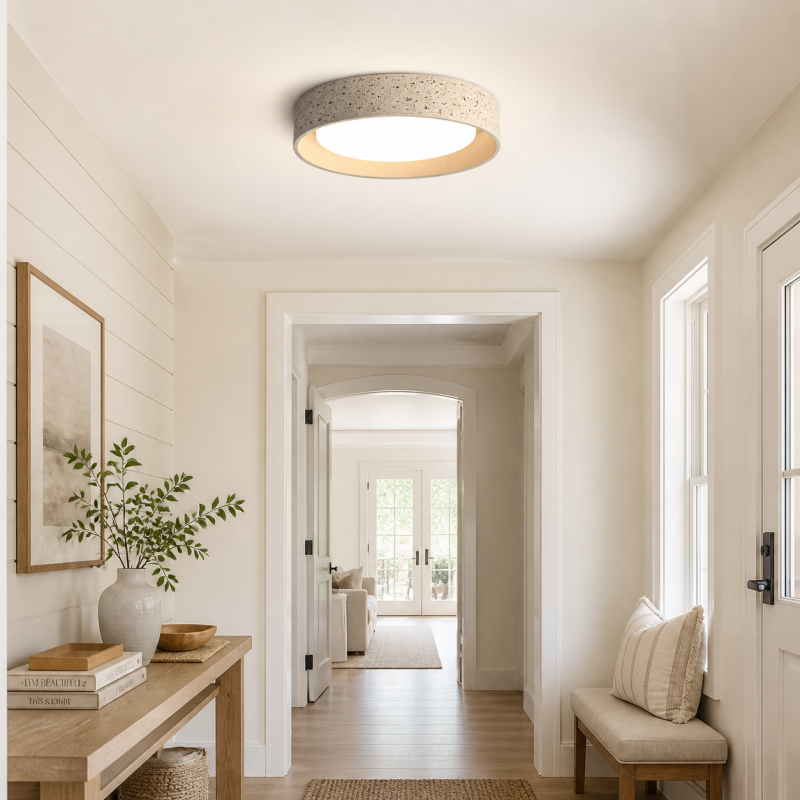 Ansel Wabi Sabi Travertine Round Flush Mount Ceiling Light