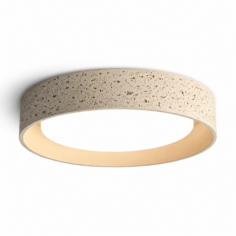 Ansel Wabi Sabi Travertine Round Flush Mount Ceiling Light