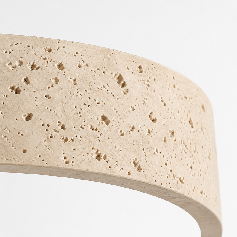 Ansel Wabi Sabi Travertine Round Flush Mount Ceiling Light