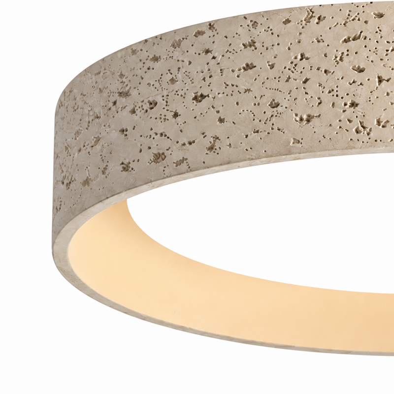 Ansel Wabi Sabi Travertine Round Flush Mount Ceiling Light