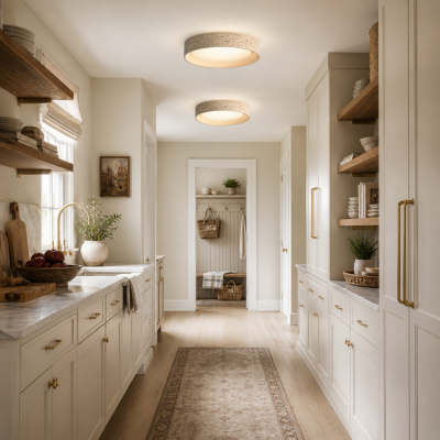 Ansel Wabi Sabi Travertine Round Flush Mount Ceiling Light