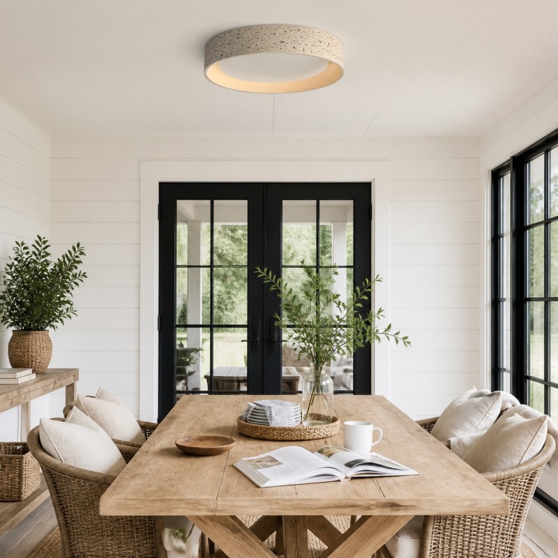 Ansel Wabi Sabi Travertine Round Flush Mount Ceiling Light