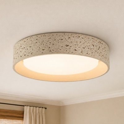 Ansel Wabi Sabi Travertine Round Flush Mount Ceiling Light