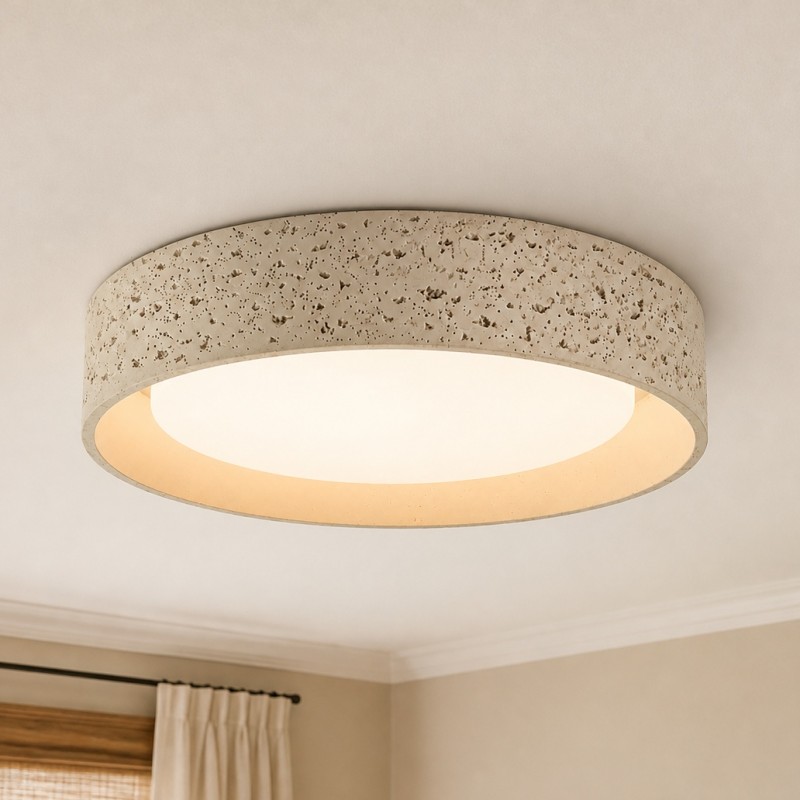Ansel Wabi Sabi Travertine Round Flush Mount Ceiling Light