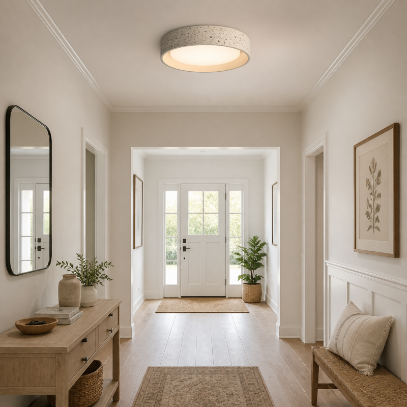 Ansel Wabi Sabi Travertine Round Flush Mount Ceiling Light