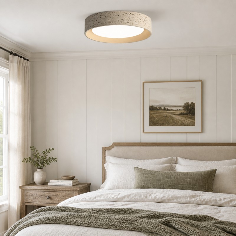 Ansel Wabi Sabi Travertine Round Flush Mount Ceiling Light