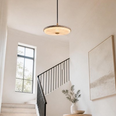Aveline Modern Travertine Sunburst Saucer Pendant Light