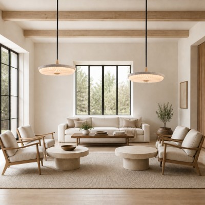 Aveline Modern Travertine Sunburst Saucer Pendant Light