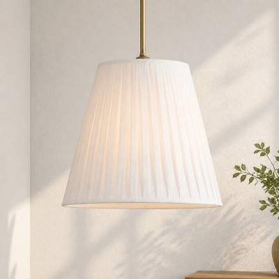 Naomi Modern White Pleated Fabric Brass Pendant Light