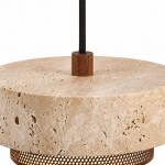 Calista Contemporary Travertine Metal Mesh Drum Pendant Light