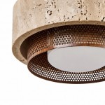Calista Contemporary Travertine Metal Mesh Drum Pendant Light