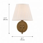 Stefania Rustic White Pleated Fabric Shade Sconce