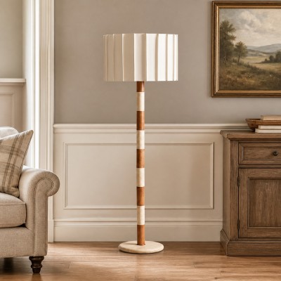 Owen Modern Pleated Fabric Striped Travertine Floor Lamp