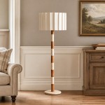 Owen Modern Pleated Fabric Striped Travertine Floor Lamp