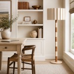 Owen Modern Pleated Fabric Striped Travertine Floor Lamp