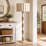 Owen Modern Pleated Fabric Striped Travertine Floor Lamp