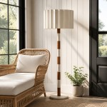 Owen Modern Pleated Fabric Striped Travertine Floor Lamp